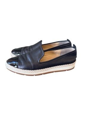 Paul Green Posh Black Perforated Leather Patent Toe Espadrille Loafer Flats US 8